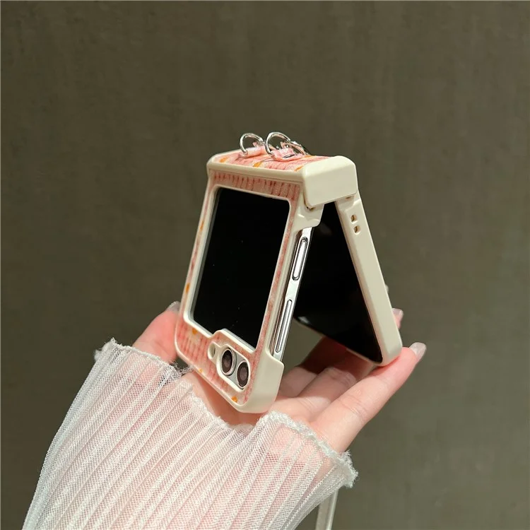 Pour Samsung Galaxy Z Flip5 5G Glittery Powder Phone Case PC Phone Shell with Long Strap - Rose