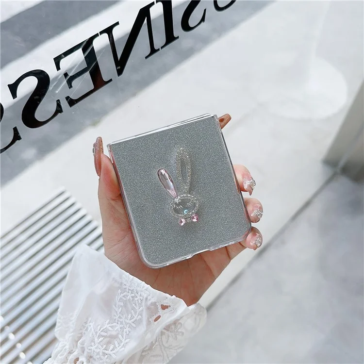 For Samsung Galaxy Z Flip5 5G Hard PC Case Rabbit Design Phone Cover with Glitter Paper - Pink