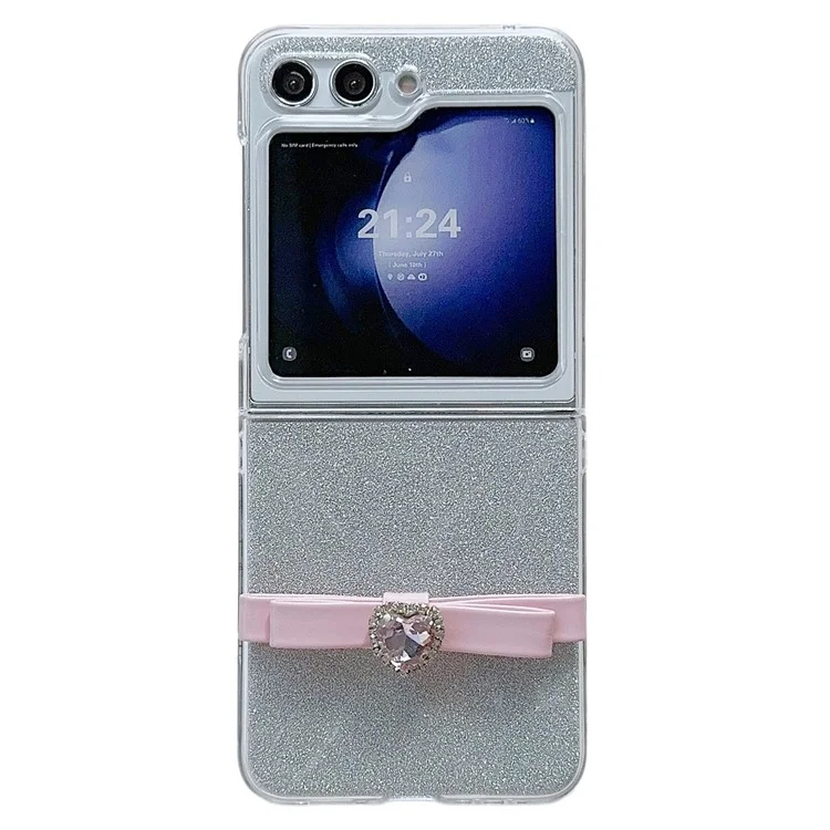 Für Samsung Galaxy Z Flip5 5G Glitzerndes Puder Handy-Case P Handyhülle mit süßer Schleife - Pink