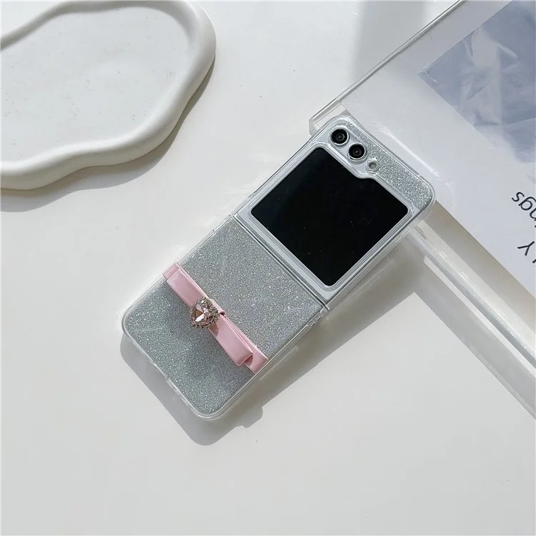 Für Samsung Galaxy Z Flip5 5G Glitzerndes Puder Handy-Case P Handyhülle mit süßer Schleife - Pink
