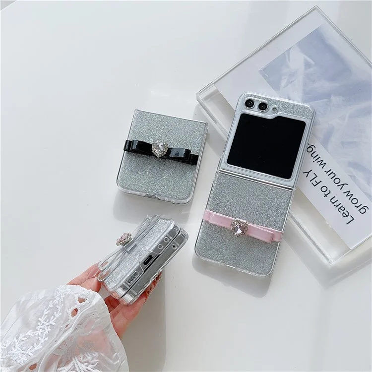 Für Samsung Galaxy Z Flip5 5G Glitzerndes Puder Handy-Case P Handyhülle mit süßer Schleife - Pink