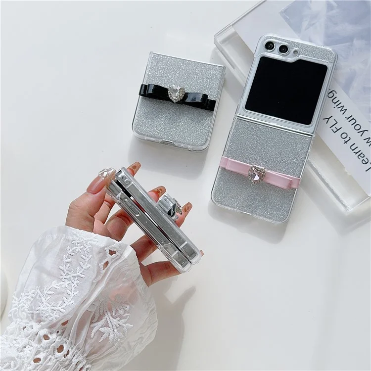 Für Samsung Galaxy Z Flip5 5G Glitzerndes Puder Handy-Case P Handyhülle mit süßer Schleife - Pink