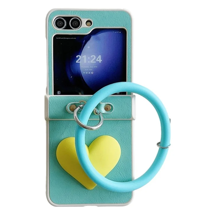 For Samsung Galaxy Z Flip5 5G Cover PU Leather+PC Phone Protective Case with Round Wristband Crazy Horse Texture - Baby Blue