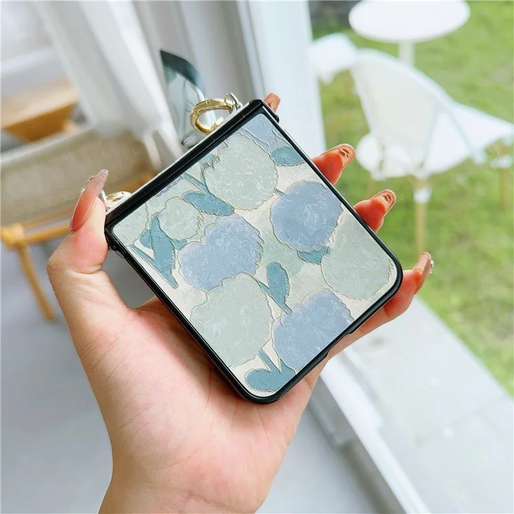 Pour Samsung Galaxy Z Flip5 5G Wholesale Case PU Cuir+PC Coque de Téléphone avec Chaîne d'Écharpe en Soie Motif Laqué Conception - Tulipe