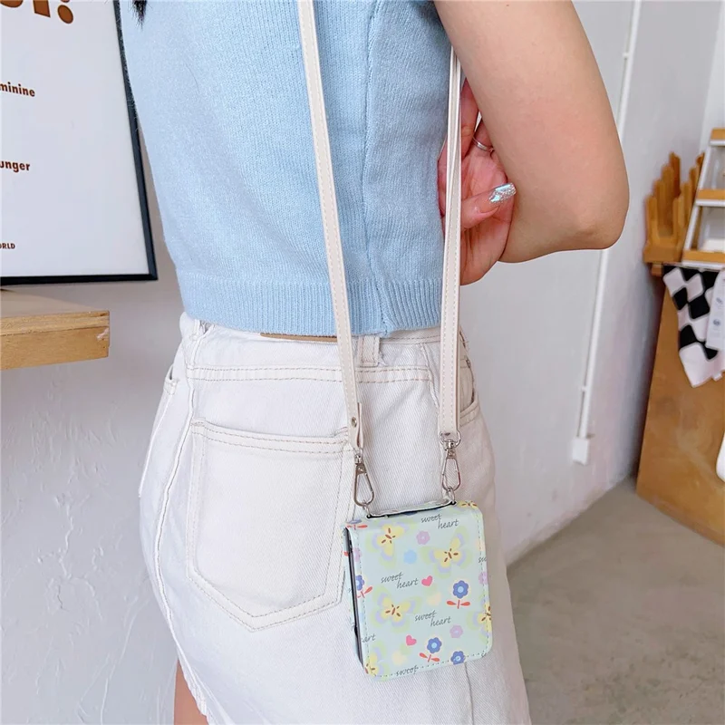 For Samsung Galaxy Z Flip5 5G Folding Phone Case Butterfly Pattern Leather+PC Cover with Crossbody Strap - Light Purple