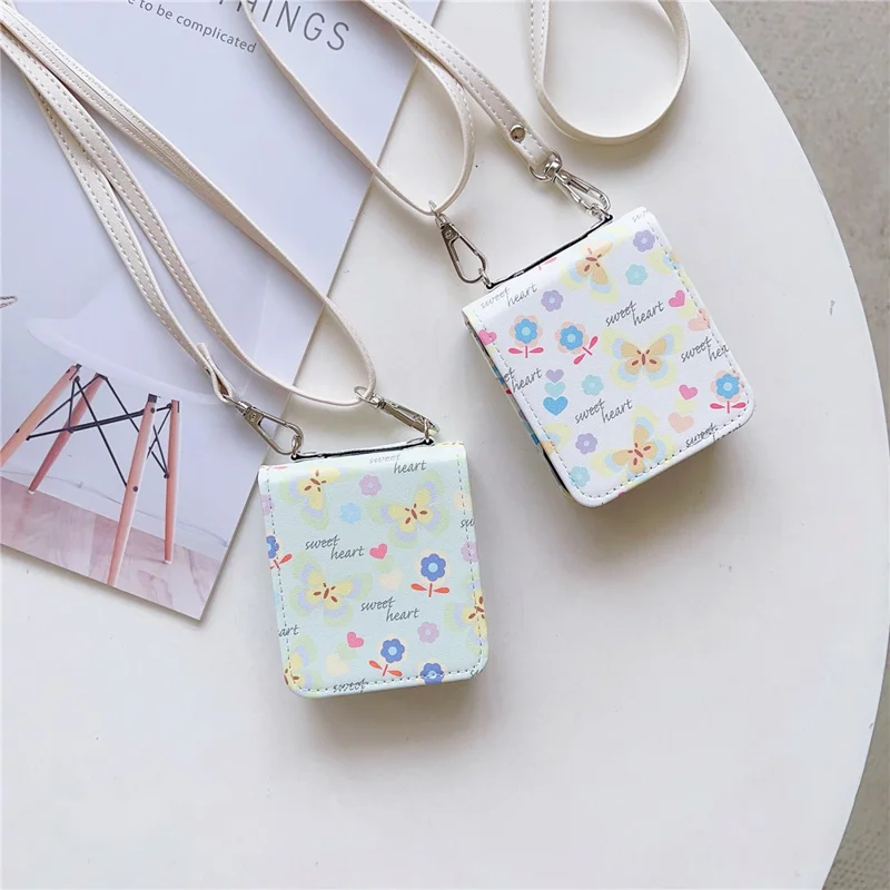 For Samsung Galaxy Z Flip5 5G Folding Phone Case Butterfly Pattern Leather+PC Cover with Crossbody Strap - Light Purple