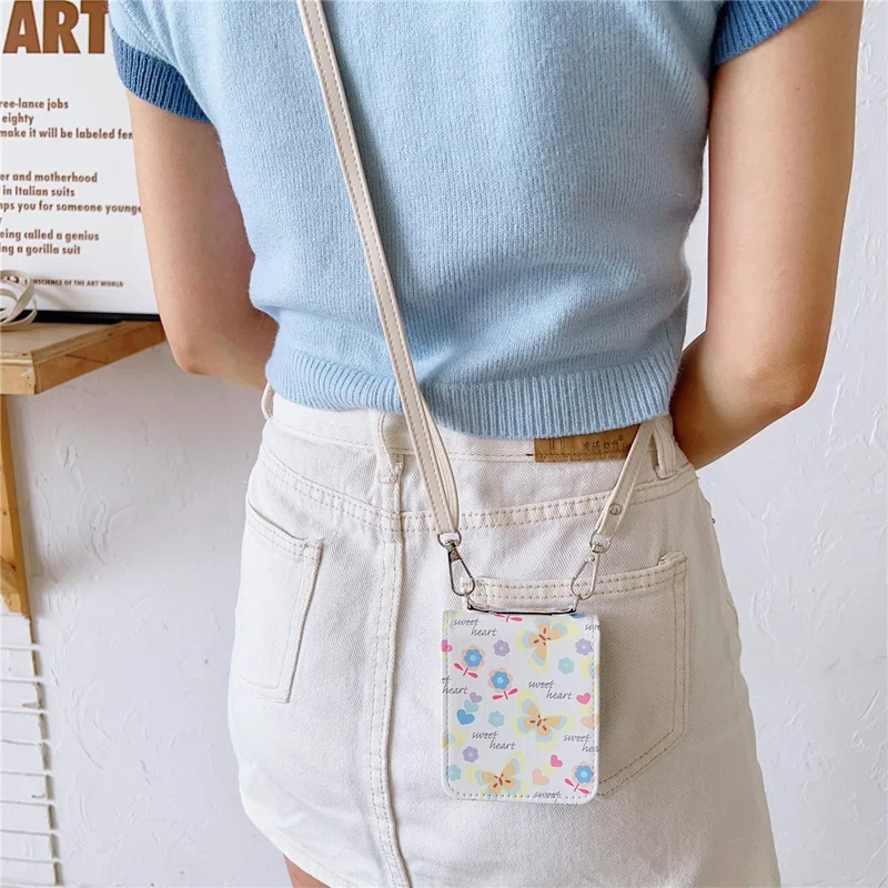 For Samsung Galaxy Z Flip5 5G Folding Phone Case Butterfly Pattern Leather+PC Cover with Crossbody Strap - White