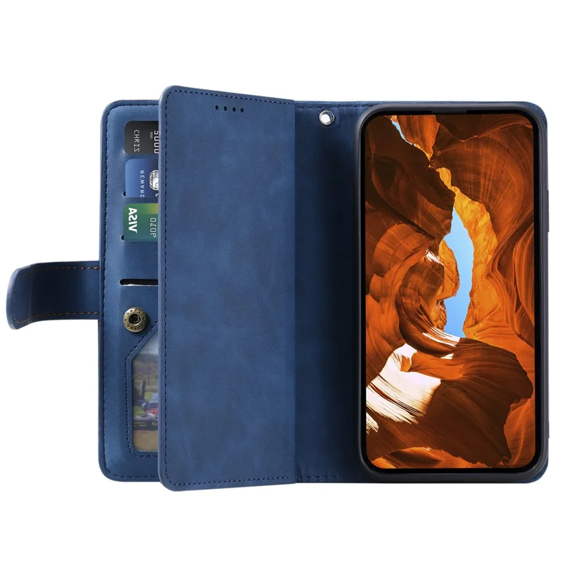 For Motorola Edge 50 Pro 5G Case 9 Card Slots Leather Wallet Phone Cover with Zipper Pocket - Blue