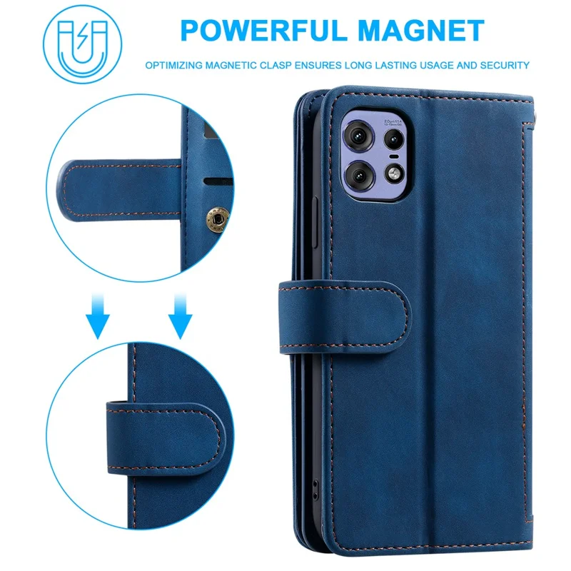 For Motorola Edge 50 Pro 5G Case 9 Card Slots Leather Wallet Phone Cover with Zipper Pocket - Blue