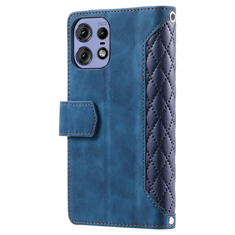 Чехол Style 005 для Motorola Edge 50 Pro 5G с карманом на молнии, кожаная решетка - синий