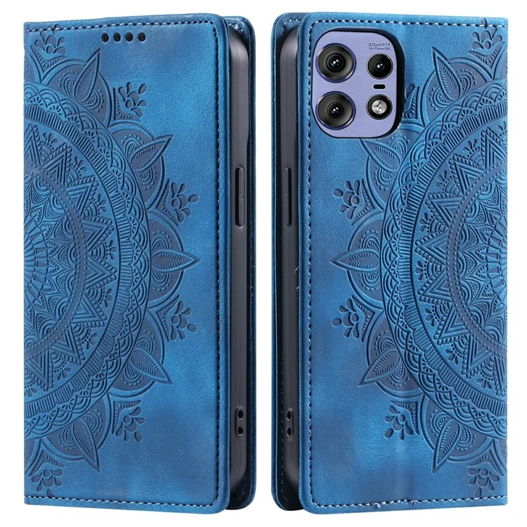 Für Motorola Edge 50 Pro 5G-Hülle mit geprägtem Mandala-Leder-Magnetverschluss - Telefonabdeckung - Blau