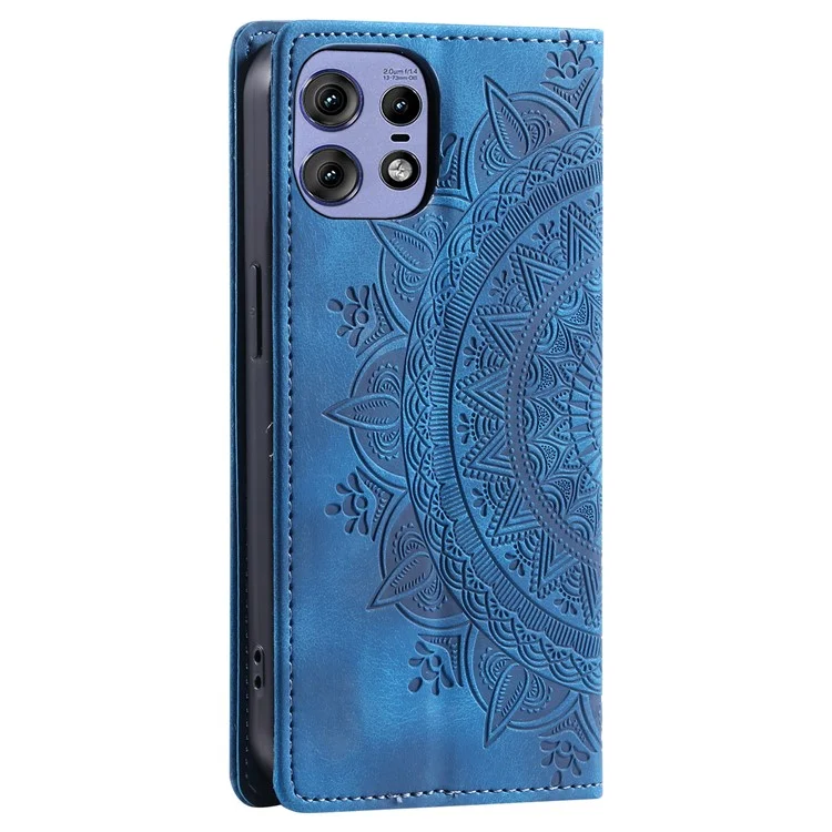 Für Motorola Edge 50 Pro 5G-Hülle mit geprägtem Mandala-Leder-Magnetverschluss - Telefonabdeckung - Blau