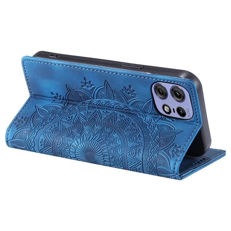 Für Motorola Edge 50 Pro 5G-Hülle mit geprägtem Mandala-Leder-Magnetverschluss - Telefonabdeckung - Blau