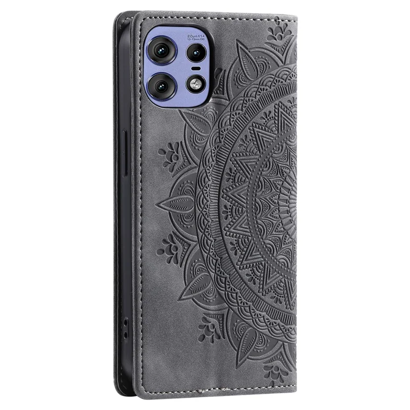 For Motorola Edge 50 Pro 5G Case Imprinted Mandala Leather Magnetic Closure Phone Cover - Grey