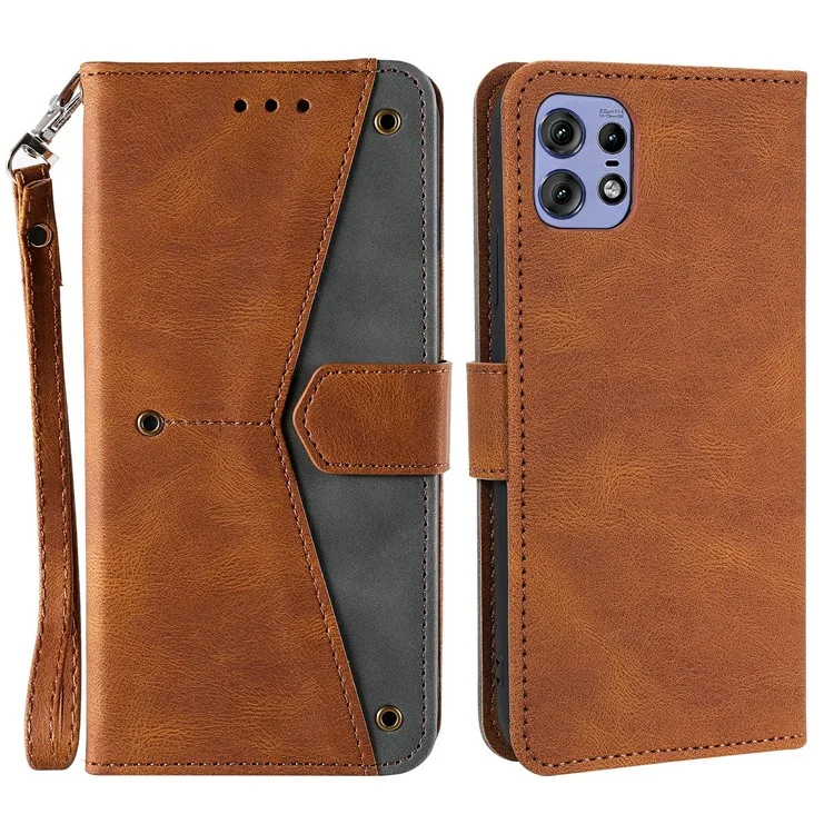 Para Motorola Edge 50 Pro 5G Capa Costura Costura Couro Flip Capa Protetora - Marrom