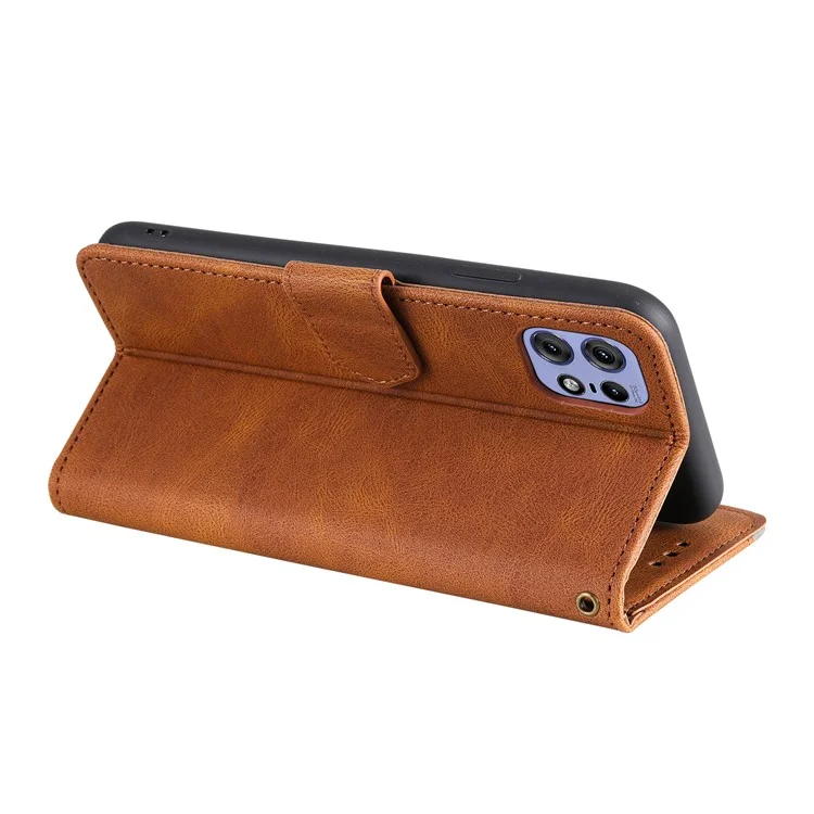 Para Motorola Edge 50 Pro 5G Capa Costura Costura Couro Flip Capa Protetora - Marrom