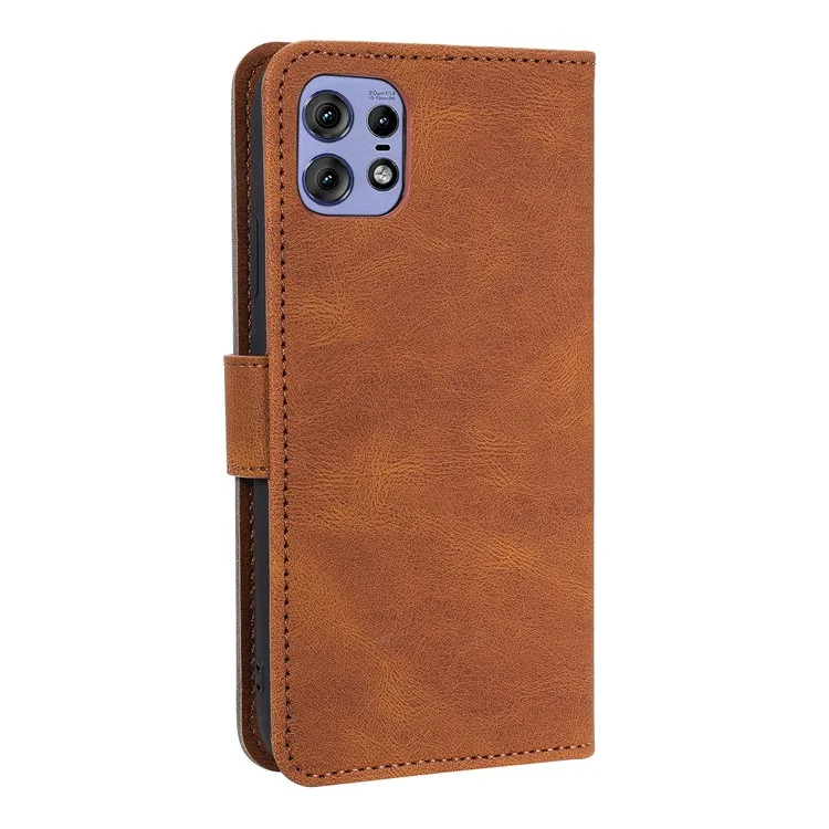 Para Motorola Edge 50 Pro 5G Capa Costura Costura Couro Flip Capa Protetora - Marrom