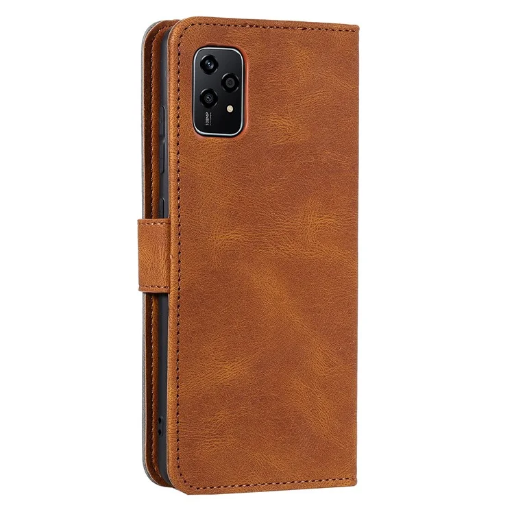 For Honor 200 Lite Case Splicing Stitching Leather Stand Wallet Phone Cover - Braun