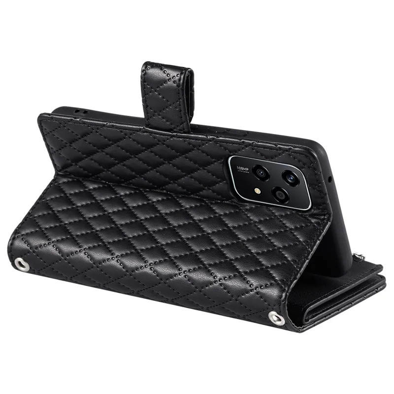Style 012 for Honor 200 Lite Case PU Leather Glitter Phone Cover with Zipper Pocket - Black