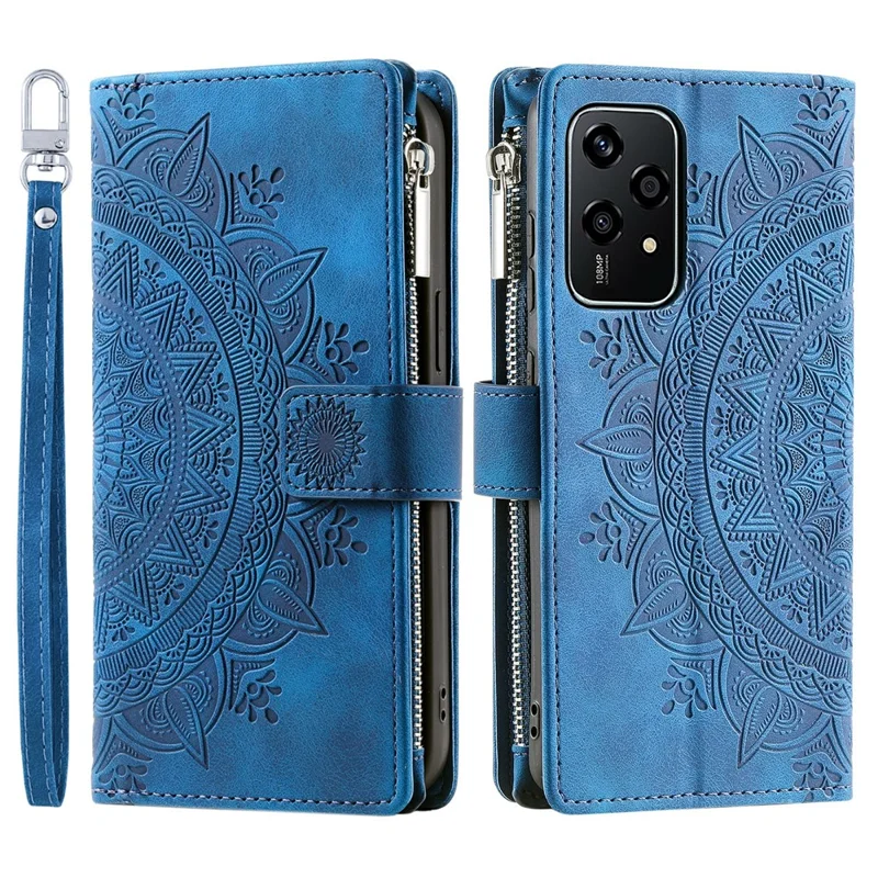 006 For Honor 200 Lite Case Zipper Wallet PU Leather Mandala Flower Phone Cover - Blue
