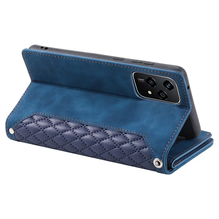 Estilo 005 Para Honor 200 Lite Case Zipper Wallet Grid Leather Phone Cover - Azul