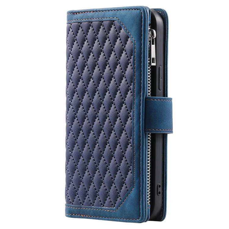 Estilo 005 Para Honor 200 Lite Case Zipper Wallet Grid Leather Phone Cover - Azul