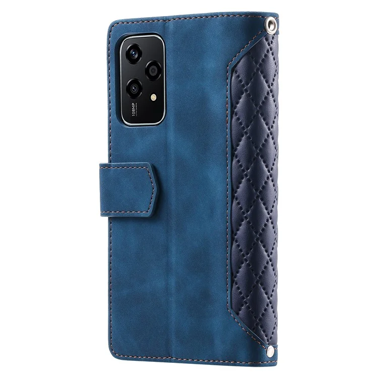 Estilo 005 Para Honor 200 Lite Case Zipper Wallet Grid Leather Phone Cover - Azul