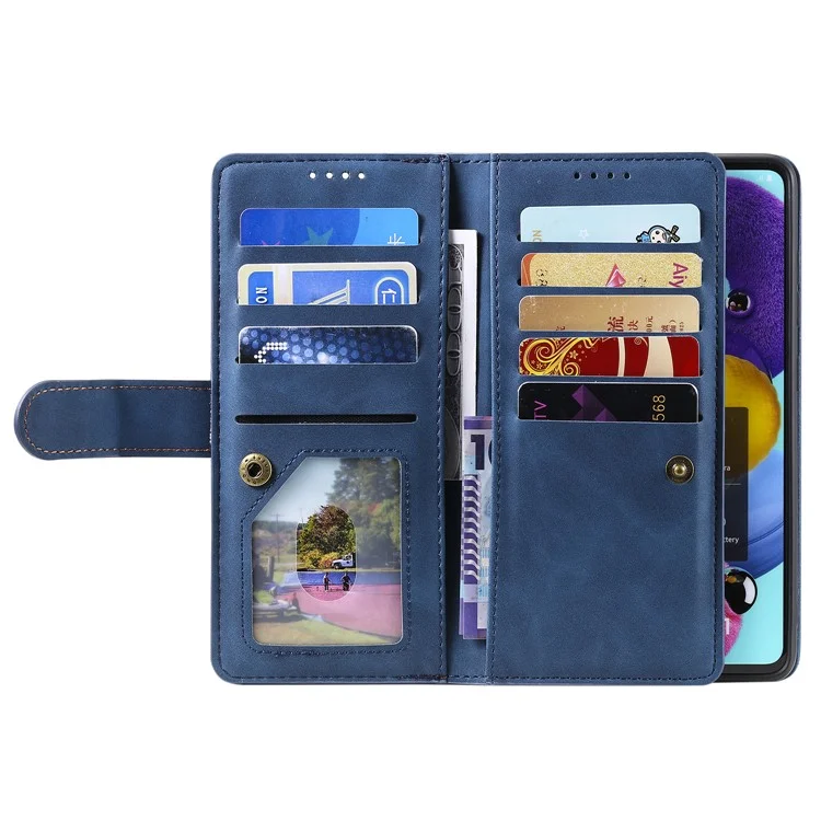 Para Honor 200 Lite Case Zipper Pocket Leather Wallet Phone Cover com 9 Card Slots - Azul