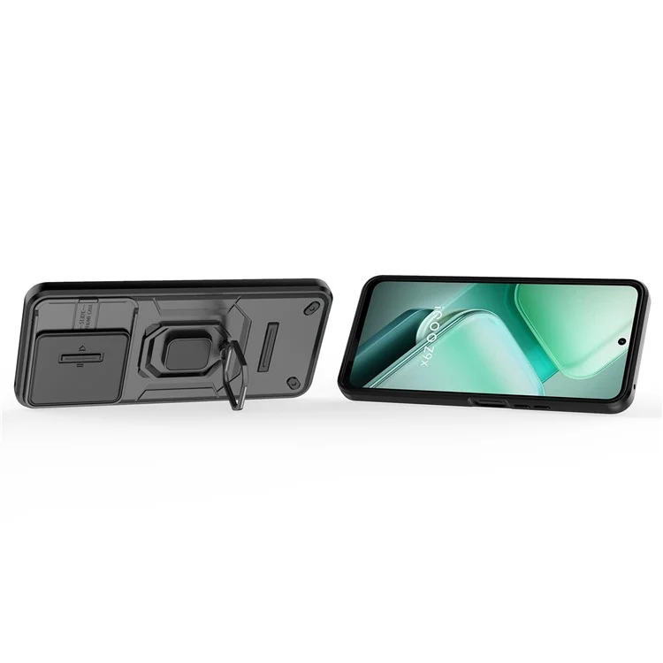 Für vivo iQOO Z9x 5G Telefon-Hüllen Großhandel PC+TPU Kickstand-Cover mit Objektiv-Deckel - Schwarz