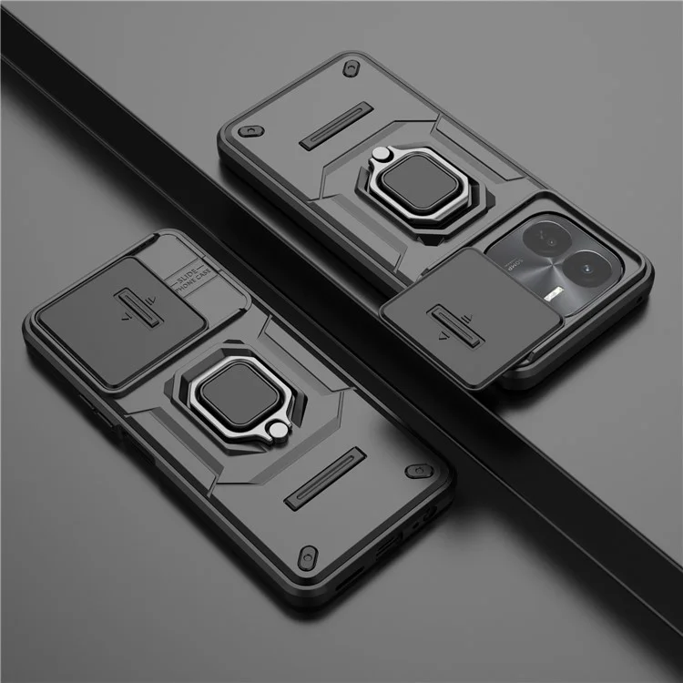 Für vivo iQOO Z9x 5G Telefon-Hüllen Großhandel PC+TPU Kickstand-Cover mit Objektiv-Deckel - Schwarz