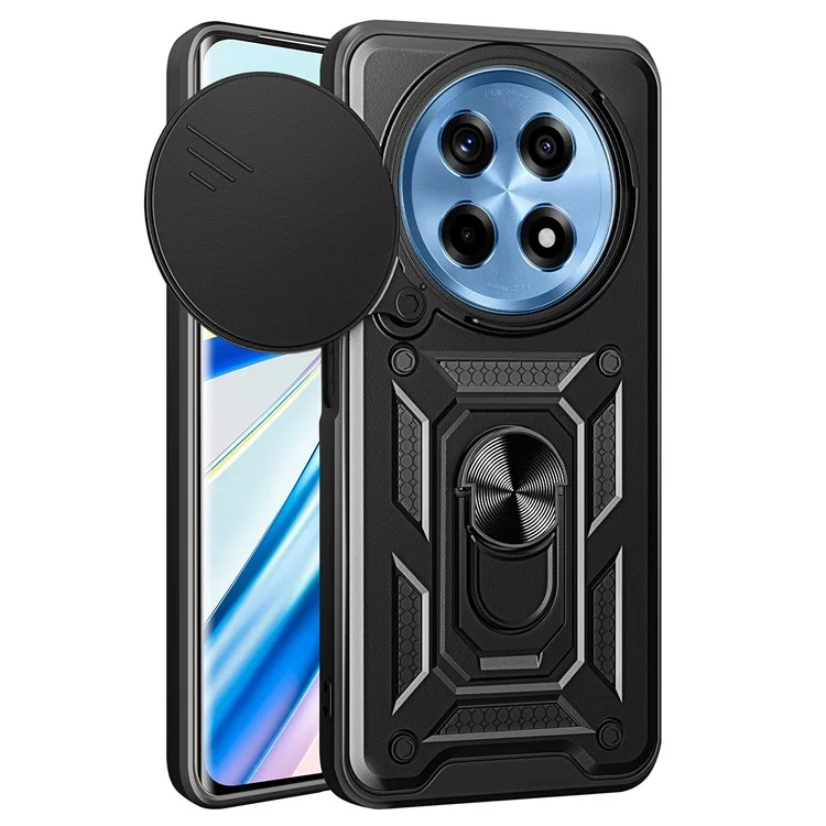 For OnePlus Ace 3 5G / 12R 5G Case Slide Camera Lens Protection PC+TPU Phone Cover - Black
