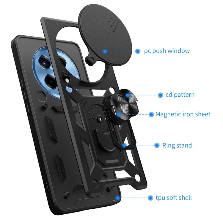 For OnePlus Ace 3 5G / 12R 5G Case Slide Camera Lens Protection PC+TPU Phone Cover - Black