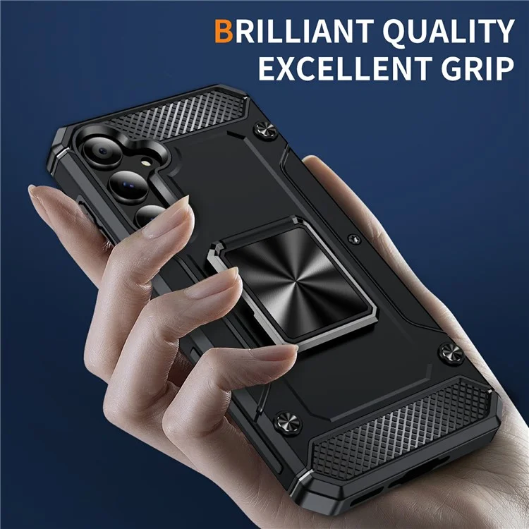 Compra a Granel para o Samsung Galaxy A35 5G Case Ring Kickstand PC+TPU Armor Shockproof Phone Cover - Preto
