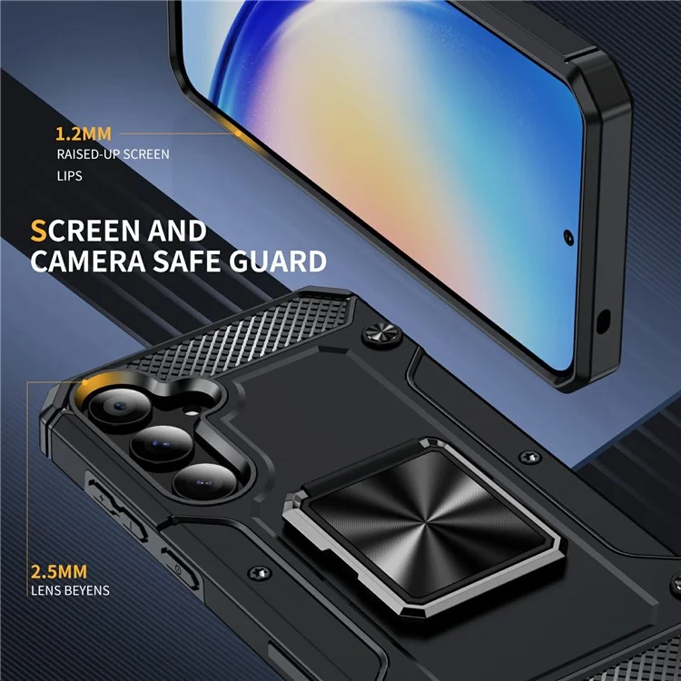 Compra a Granel para o Samsung Galaxy A35 5G Case Ring Kickstand PC+TPU Armor Shockproof Phone Cover - Preto