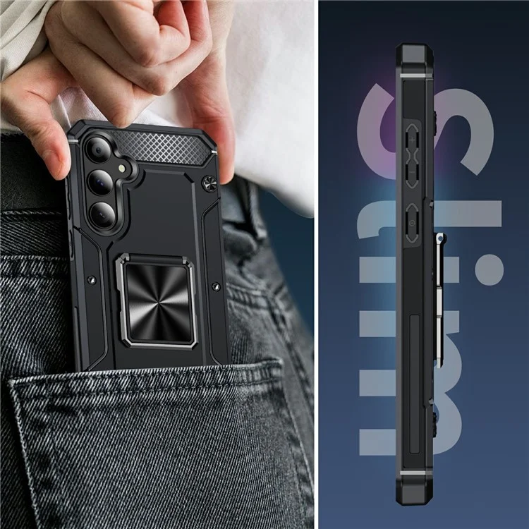 Compra a Granel para o Samsung Galaxy A35 5G Case Ring Kickstand PC+TPU Armor Shockproof Phone Cover - Preto