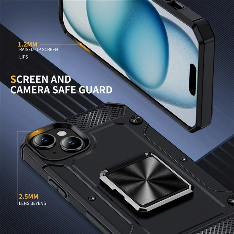Großeinkauf für iPhone 15 Case Military Grade TPU+PC Stoßfestes Rüstung Handyhülle - Schwarz