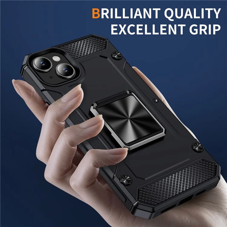 Bulk Buy For iPhone 15 Plus Case Rotating Kickstand TPU+PC Impact-Resistant Phone Cover - Nero