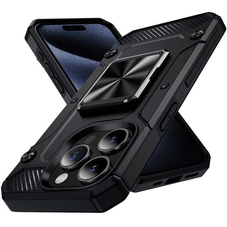 Acquisto all'ingrosso per custodia iPhone 14 Pro Ring Holder Kickstand Hybrid PC+TPU Cover per telefono - Nero