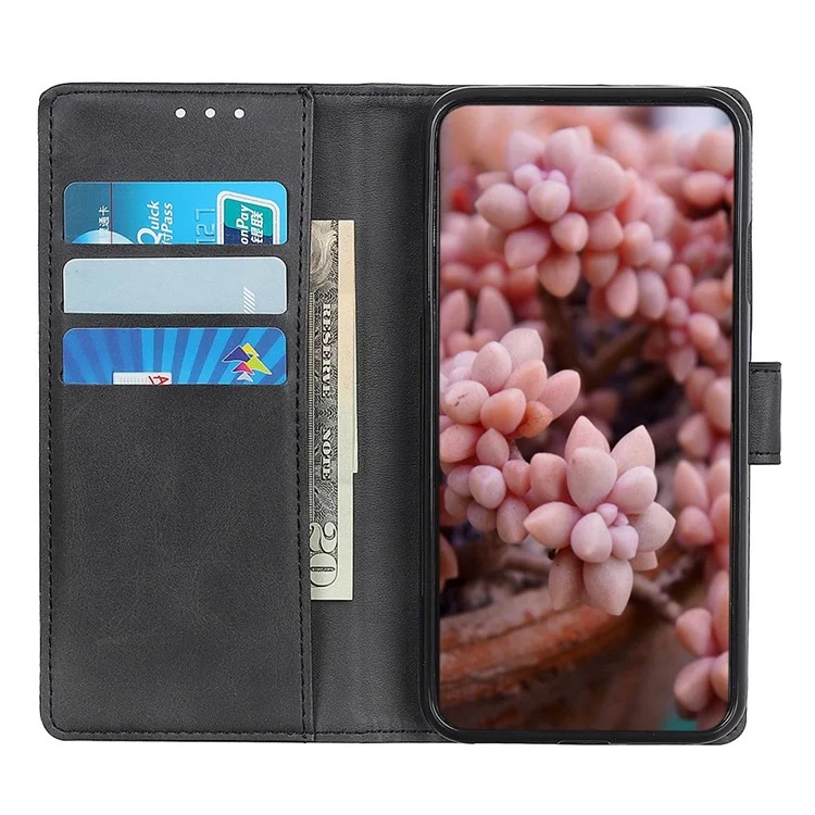 For iPhone 16 Pro Max Case Cowhide Texture Leather Flip Wallet Phone Cover - Black