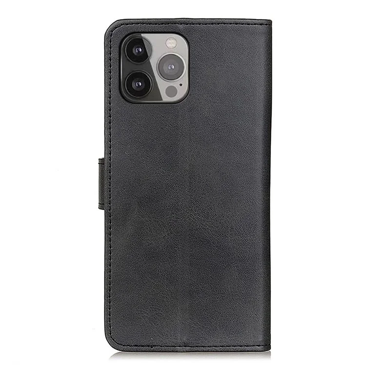 For iPhone 16 Pro Max Case Cowhide Texture Leather Flip Wallet Phone Cover - Black