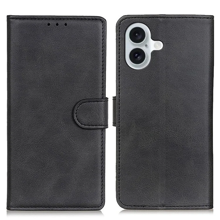 For iPhone 16 Plus Case Card Slots Wallet Cowhide Texture Leather Flip Phone Cover - Black