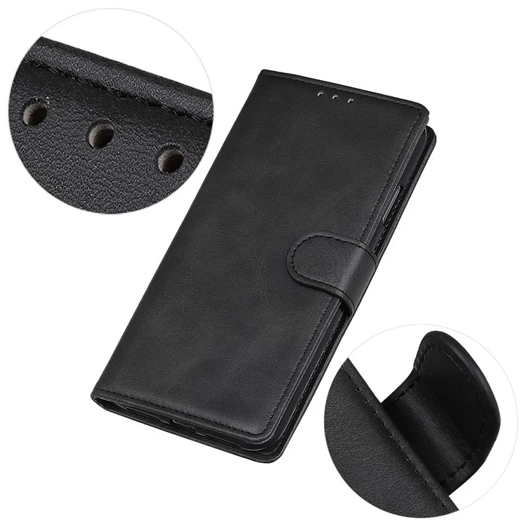 For iPhone 16 Plus Case Card Slots Wallet Cowhide Texture Leather Flip Phone Cover - Black