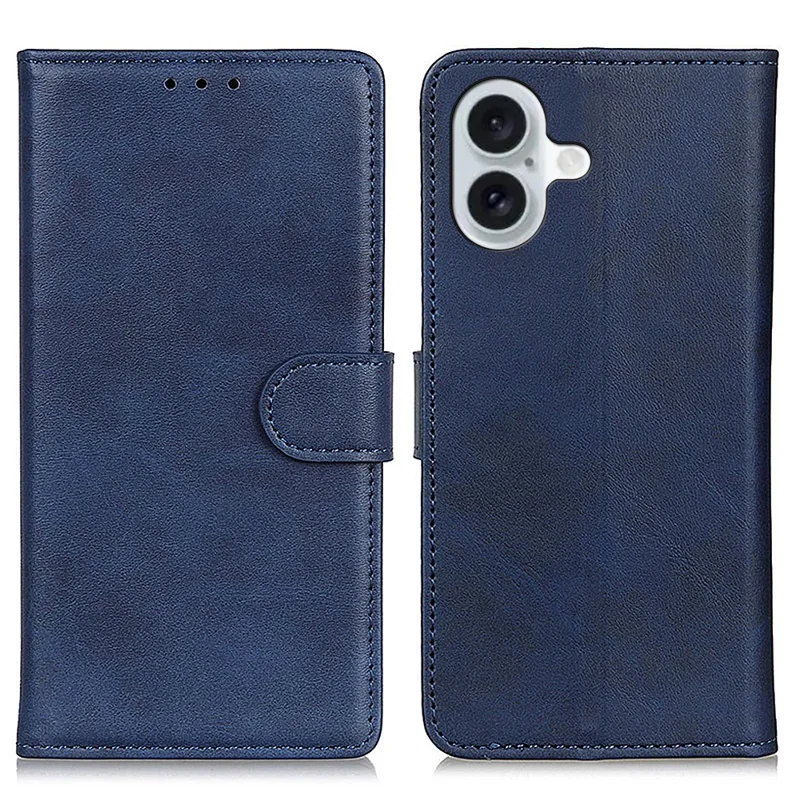 For iPhone 16 Wallet Case Cowhide Texture Anti-Scratch Leather Phone Cover - Blue