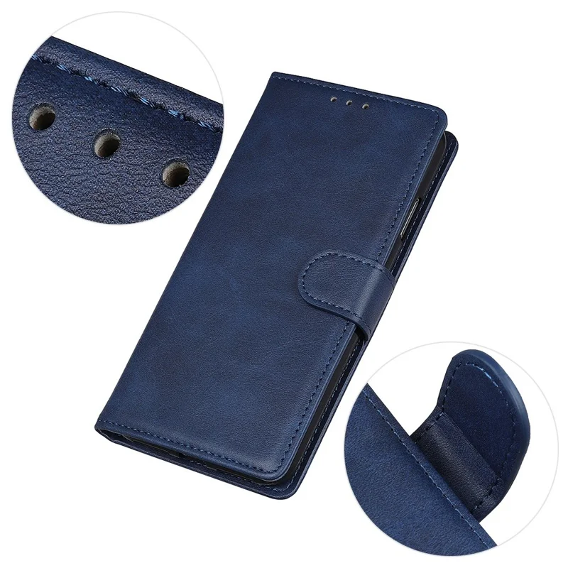 For iPhone 16 Wallet Case Cowhide Texture Anti-Scratch Leather Phone Cover - Blue