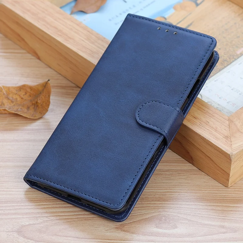 For iPhone 16 Wallet Case Cowhide Texture Anti-Scratch Leather Phone Cover - Blue