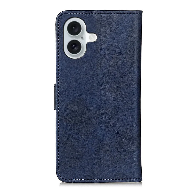 For iPhone 16 Wallet Case Cowhide Texture Anti-Scratch Leather Phone Cover - Blue