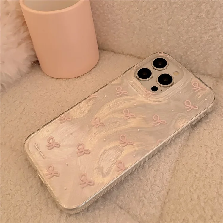 For iPhone 15 Pro Max Case Bow Pattern Aesthetic TPU Phone Cover