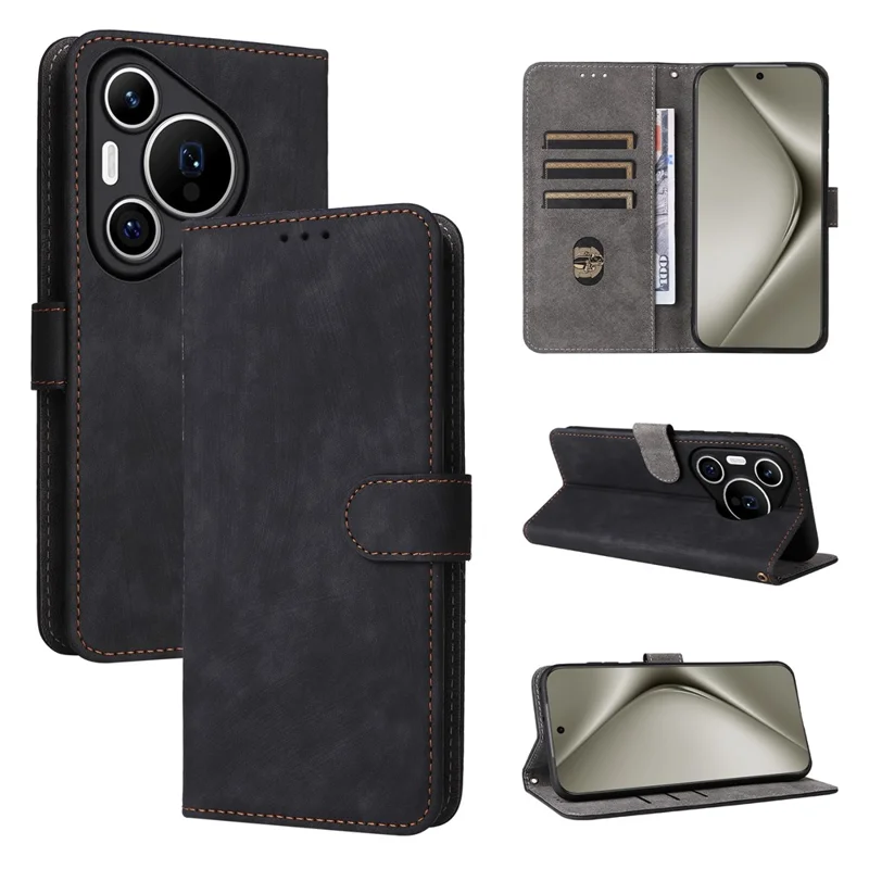 Para Huawei Pura 70 Pro / Pura 70 Pro+ Capa Bloqueio RFID à Prova de Choques Couro PU Capa de Telefone - Preto
