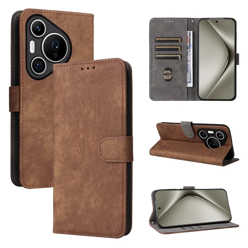For Huawei Pura 70 Pro / Pura 70 Pro+ Case RFID Blocking Shockproof PU Leather Phone Cover - Brown