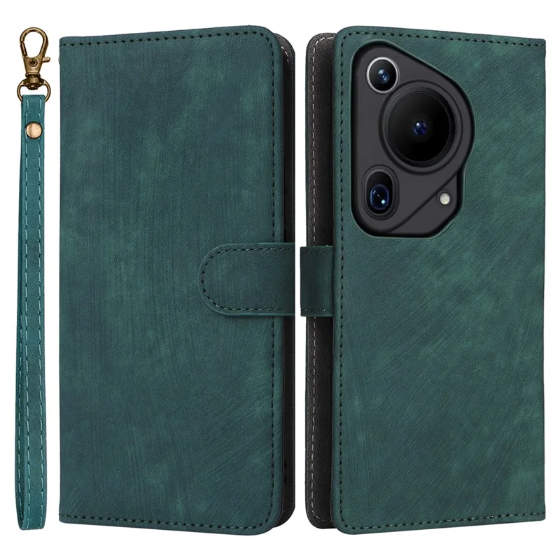 For Huawei Pura 70 Ultra Case with Hand Strap RFID Blocking Wallet Leather Cover - Green